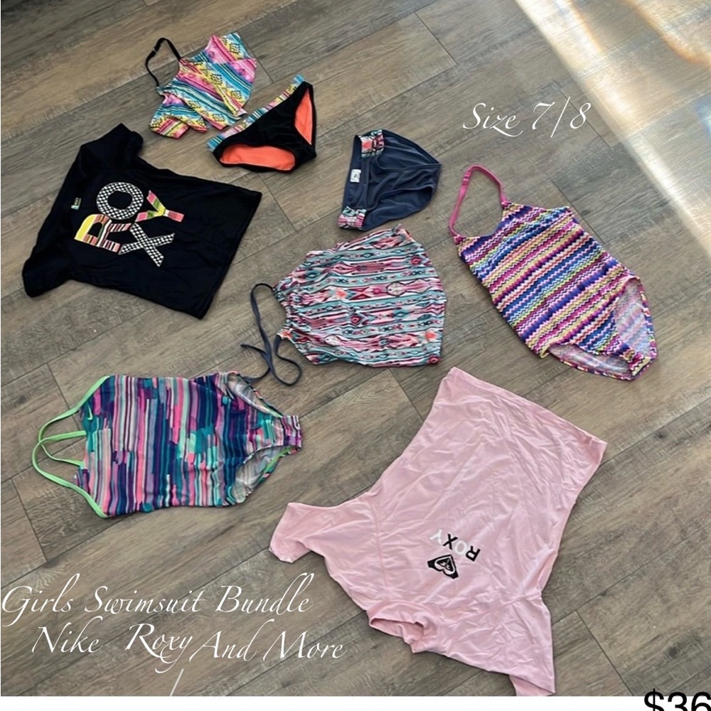 Girls Swimsuit Bundle Size 7-8 Assorted Brands From Roxy, Nike & more